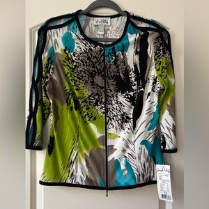 Joseph Ribkoff Green and Black Abstract Blouse